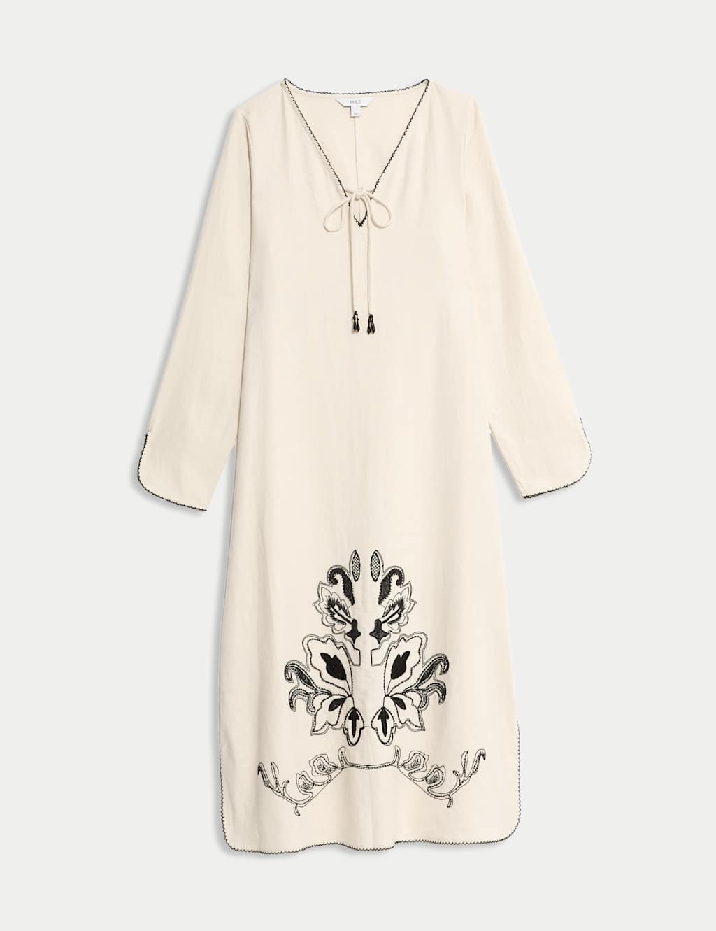 Linen Rich Embroidered Midi Shift Dress 2 of 6