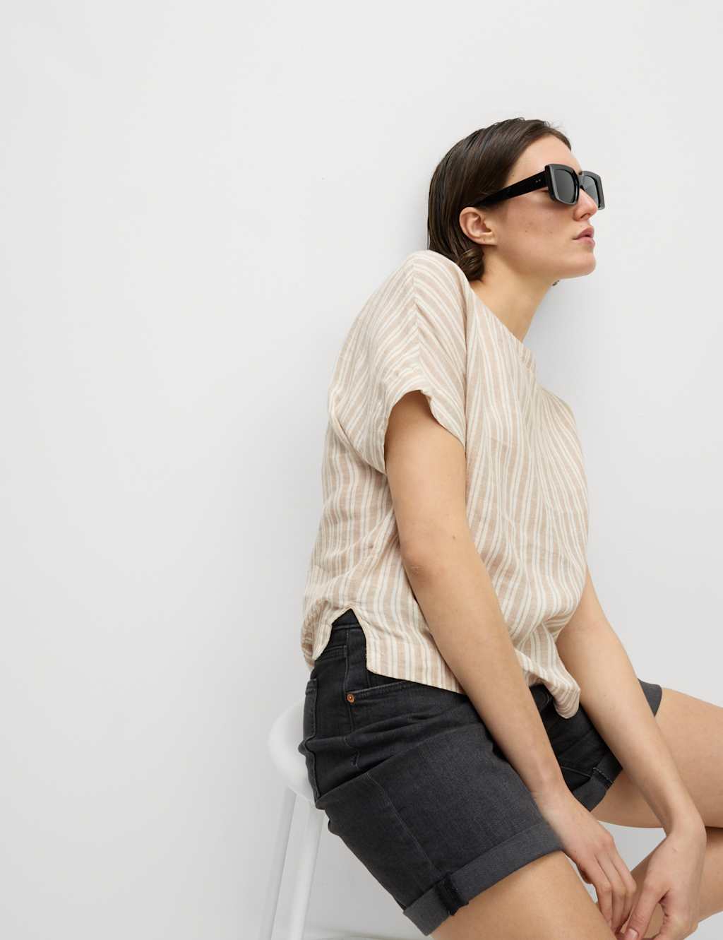 Pure Linen Striped Relaxed T-Shirt 3 of 6