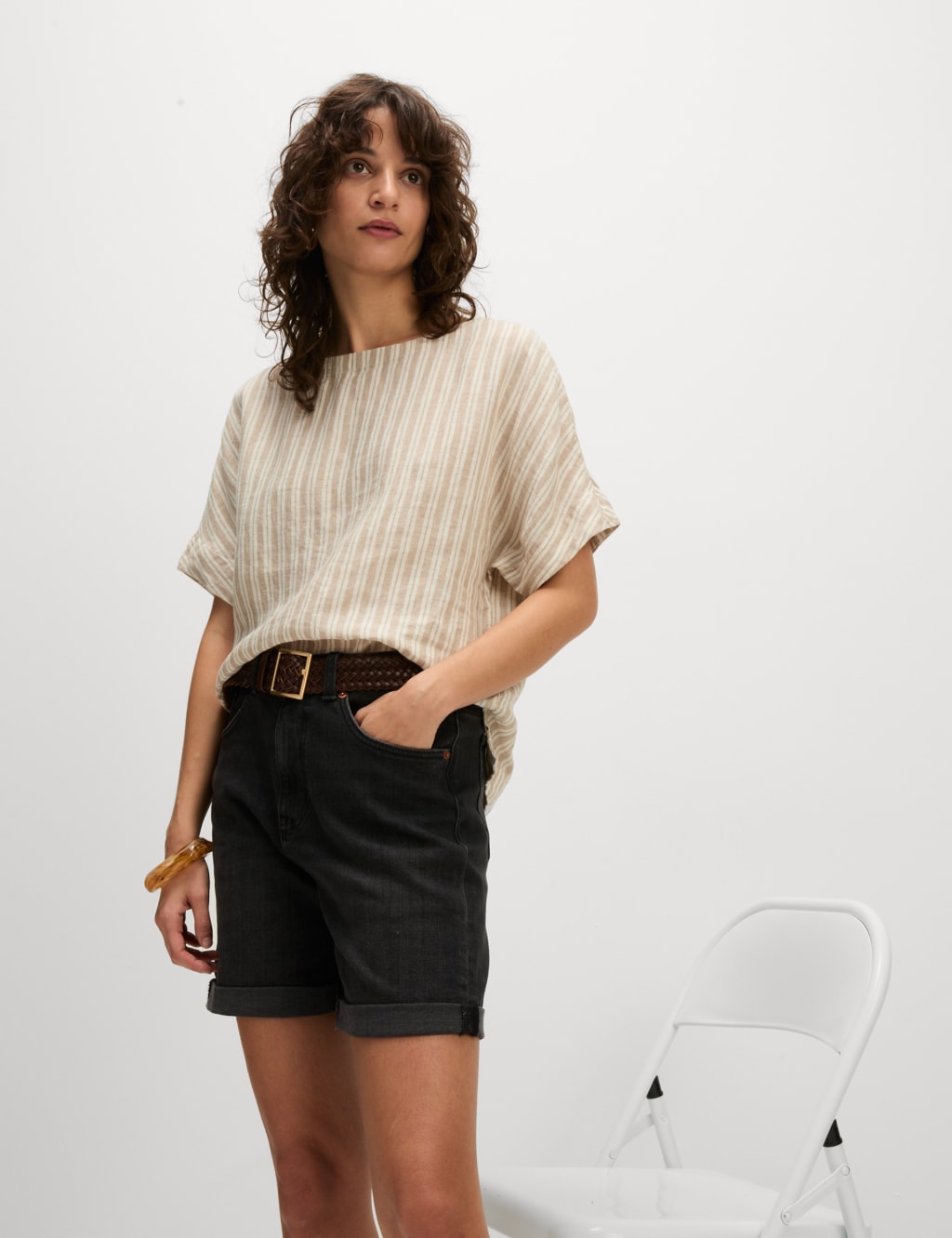 Pure Linen Striped Relaxed T-Shirt 6 of 6