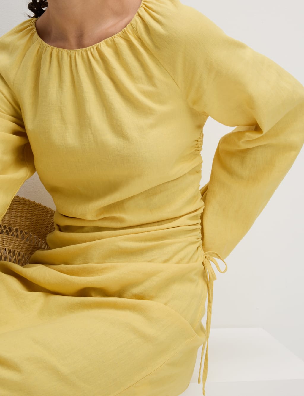 Linen Rich Side Detail Midi Shift Dress 5 of 5