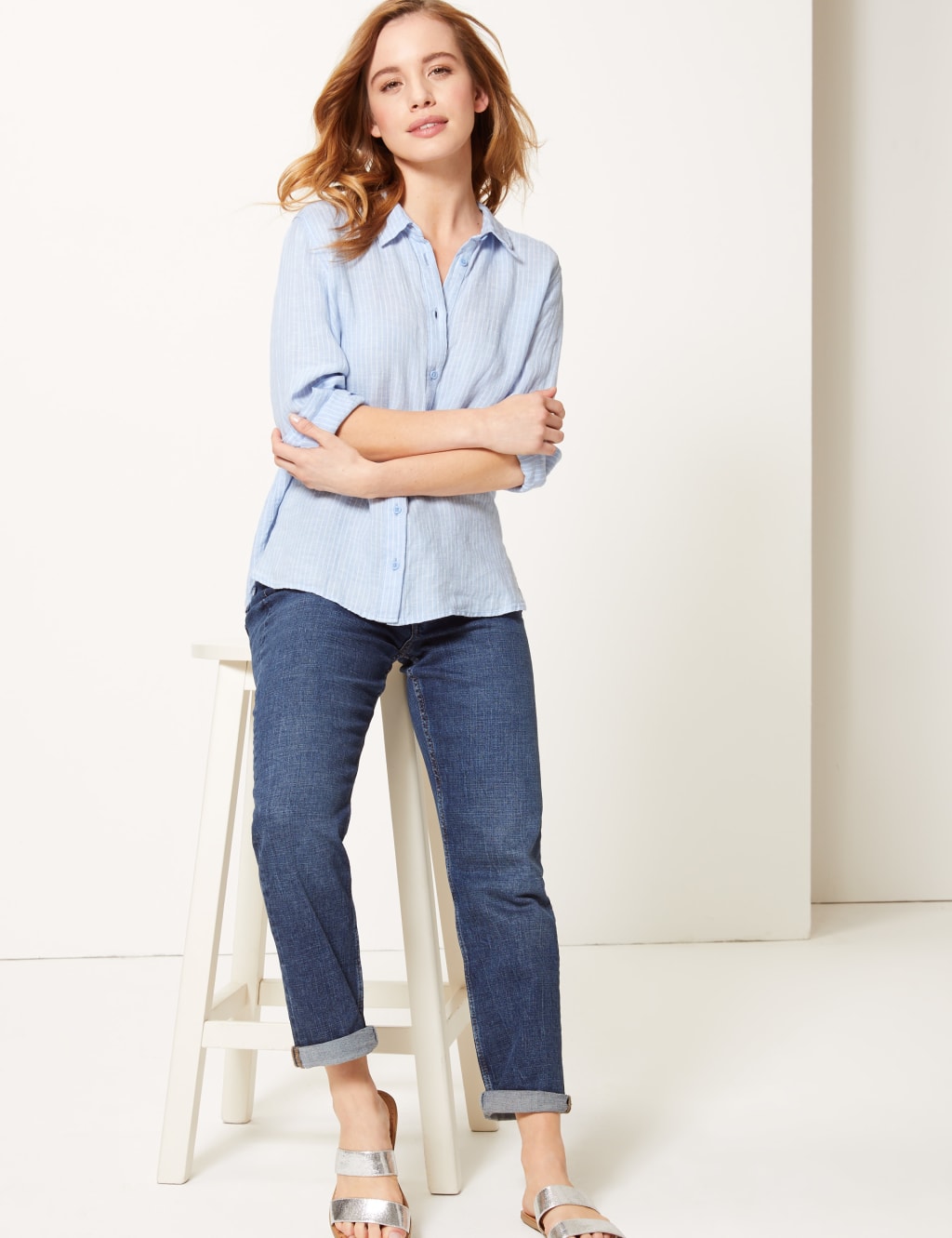 PETITE Pure Linen Striped Shirt M S Collection M S