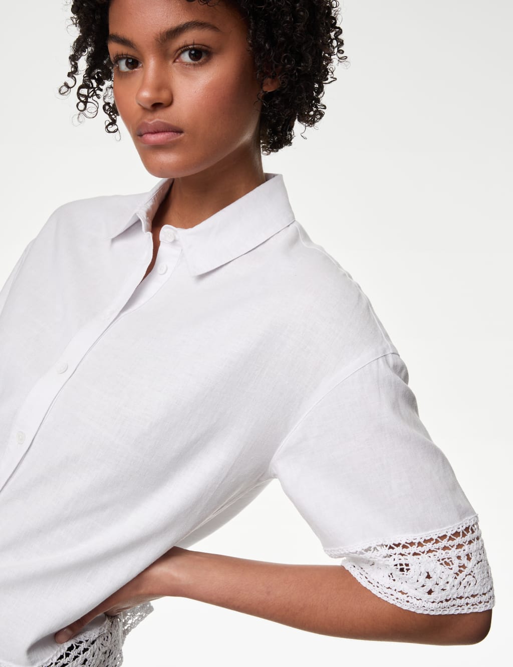 Linen Rich Crochet Collared Shirt 4 of 5