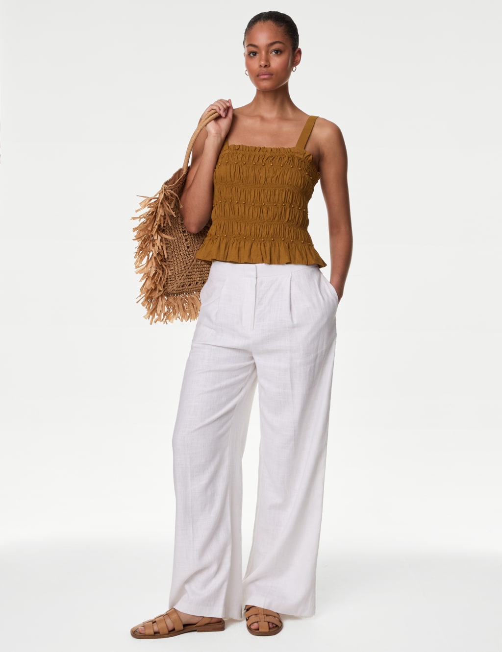 Linen Rich Square Neck Smocked Cami Top