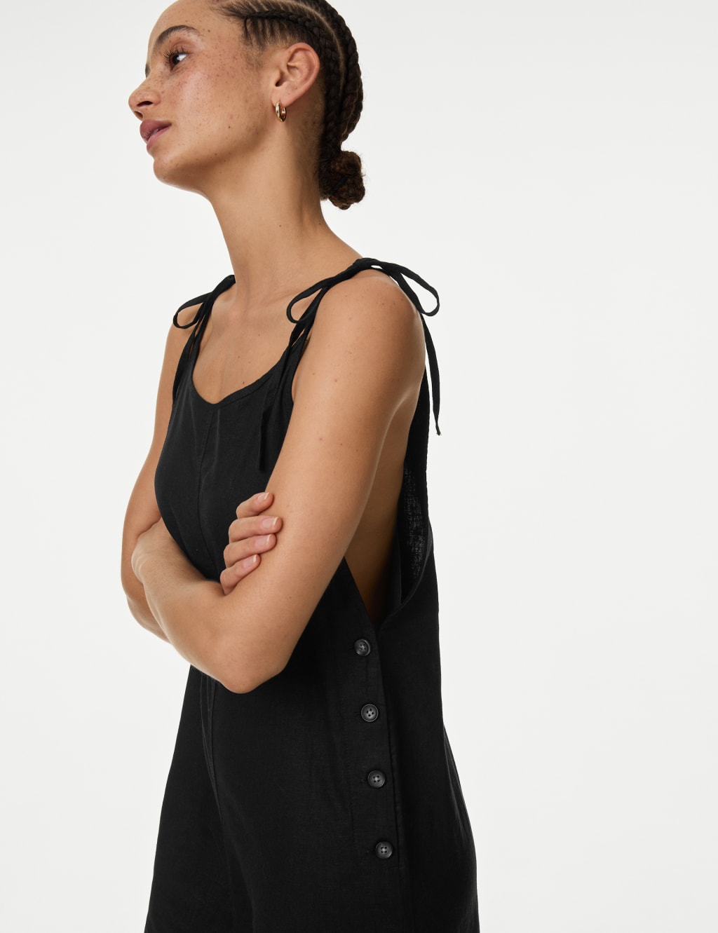 Black linen cropped jumpsuit shop