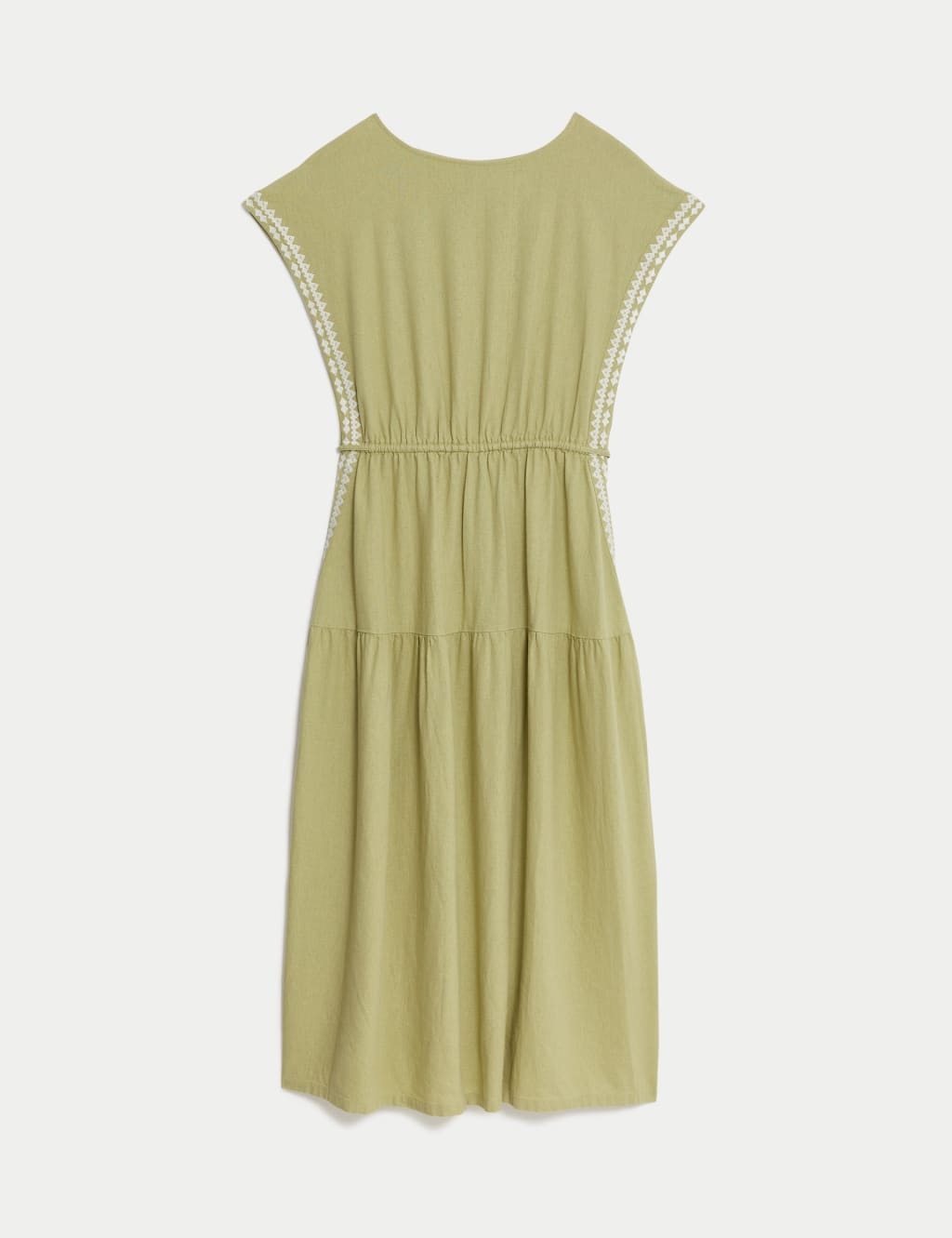 Linen Rich Embroidered Tie Waist Midi Dress 1 of 1