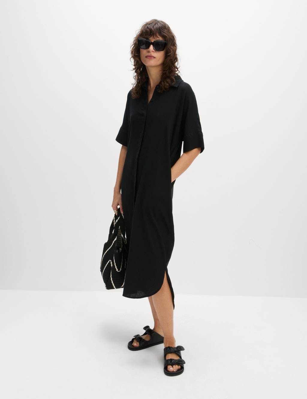 Linen Rich Collared Midi Shirt Dress M S Collection M S