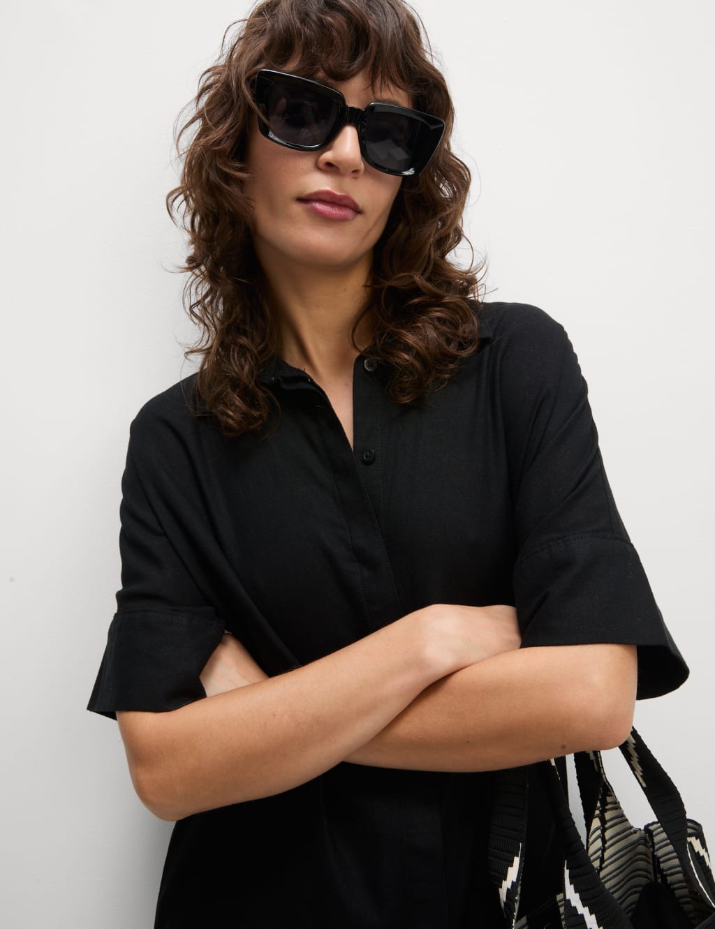 Linen Rich Collared Midi Shirt Dress 4 of 5