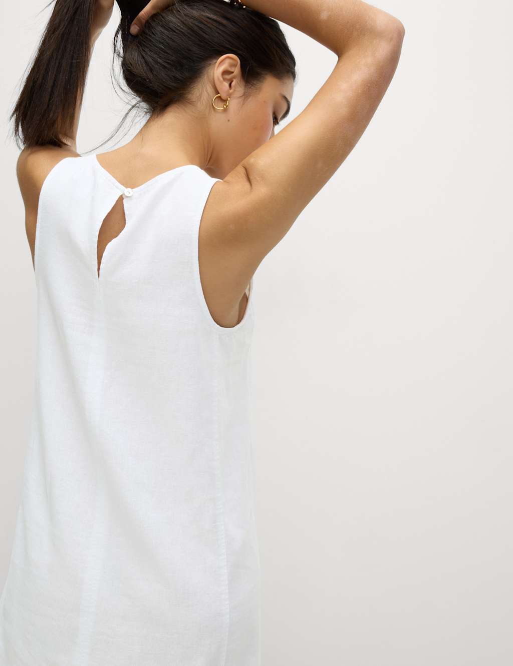 Linen Rich Round Neck Mini Shift Dress