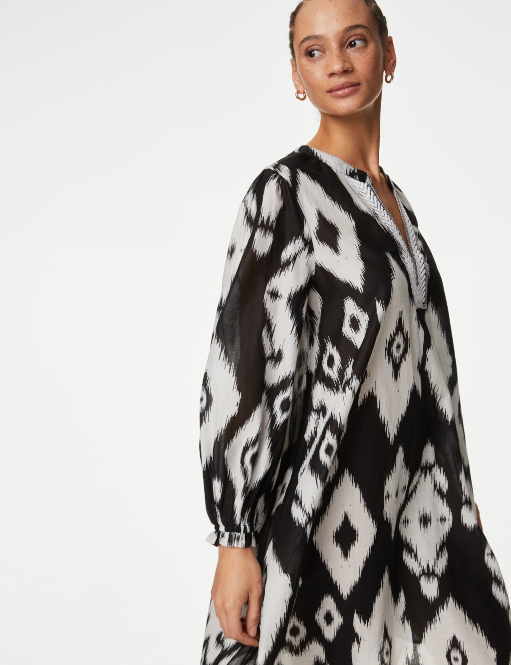 Pure Cotton Printed V Neck Kaftan Beach Dress M S Collection M S