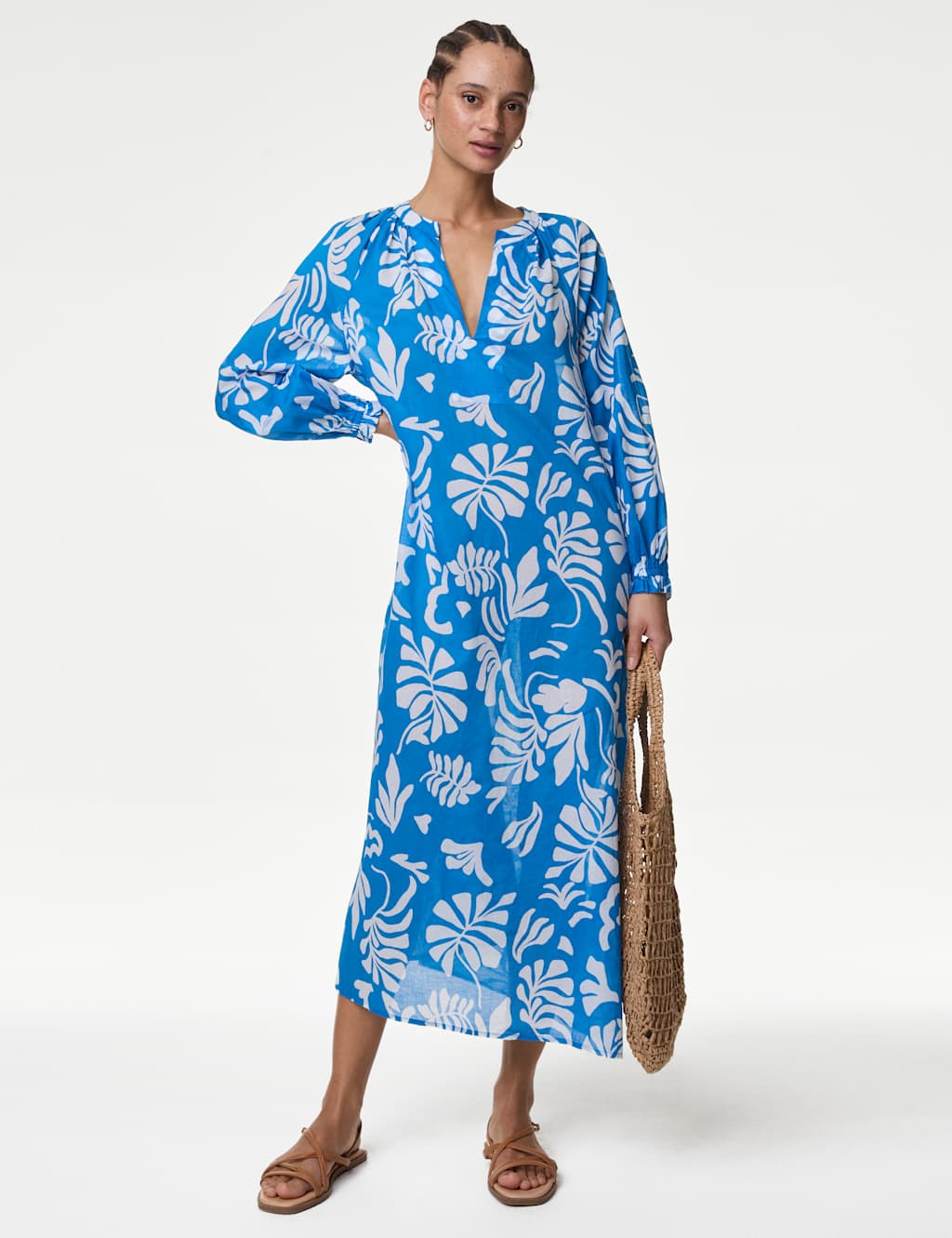 Pure Cotton V-Neck Midaxi Kaftan Beach Dress 3 of 4