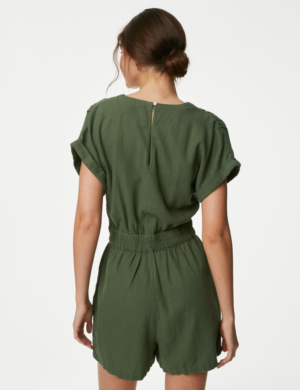 Linen Rich V Neck Short Sleeve Playsuit M S Collection M S