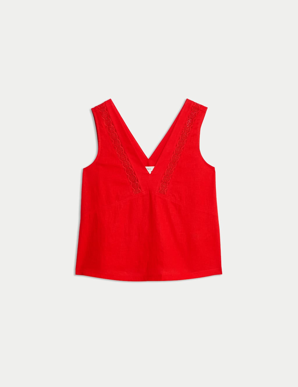 Linen Rich V-Neck Lace Insert Top 2 of 5
