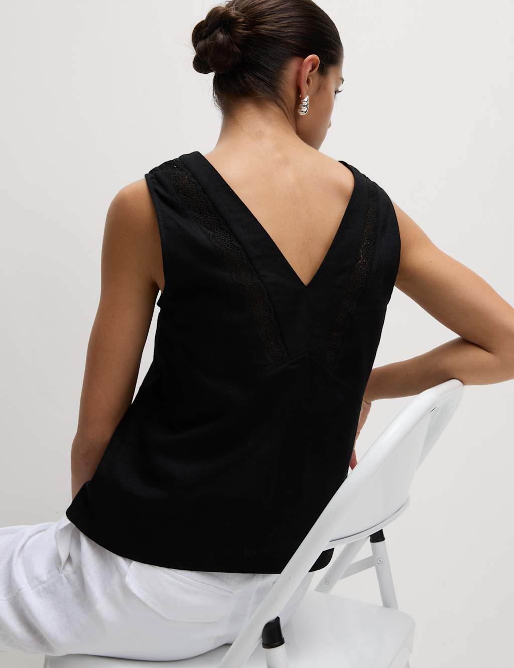Linen Rich V-Neck Lace Insert Top 4 of 6