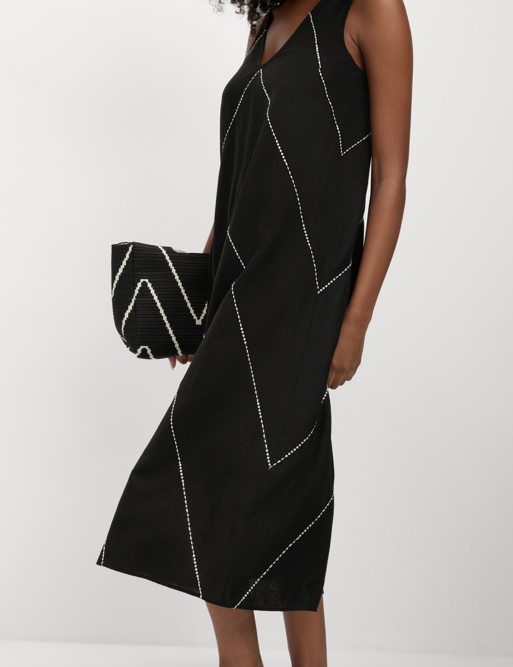 Linen Blend Embroidered Midaxi Shift Dress 3 of 5