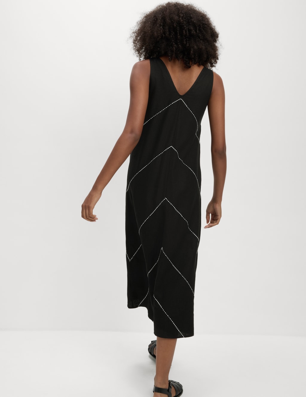 Linen Blend Embroidered Midaxi Shift Dress 4 of 5