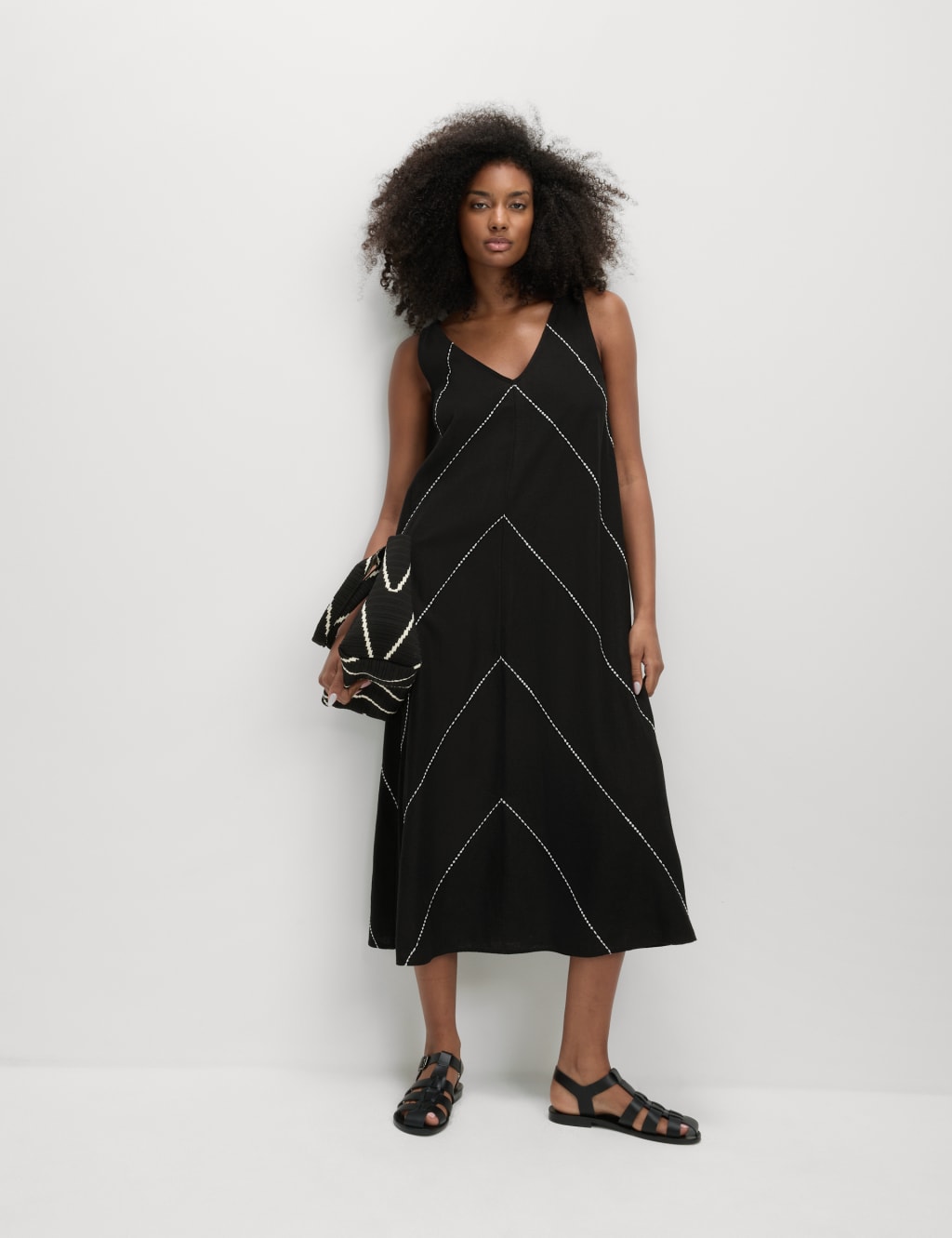 Linen Blend Embroidered Midaxi Shift Dress 5 of 5
