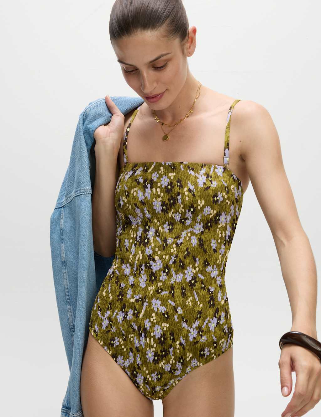 Floral Shirred Bandeau Swimsuit 3 of 7