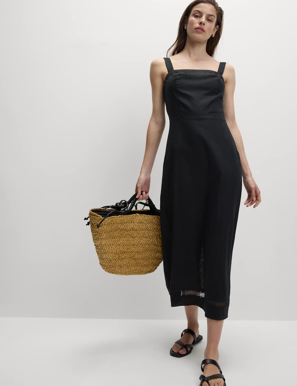 Linen Rich Square Neck Midi Shift Dress 3 of 6