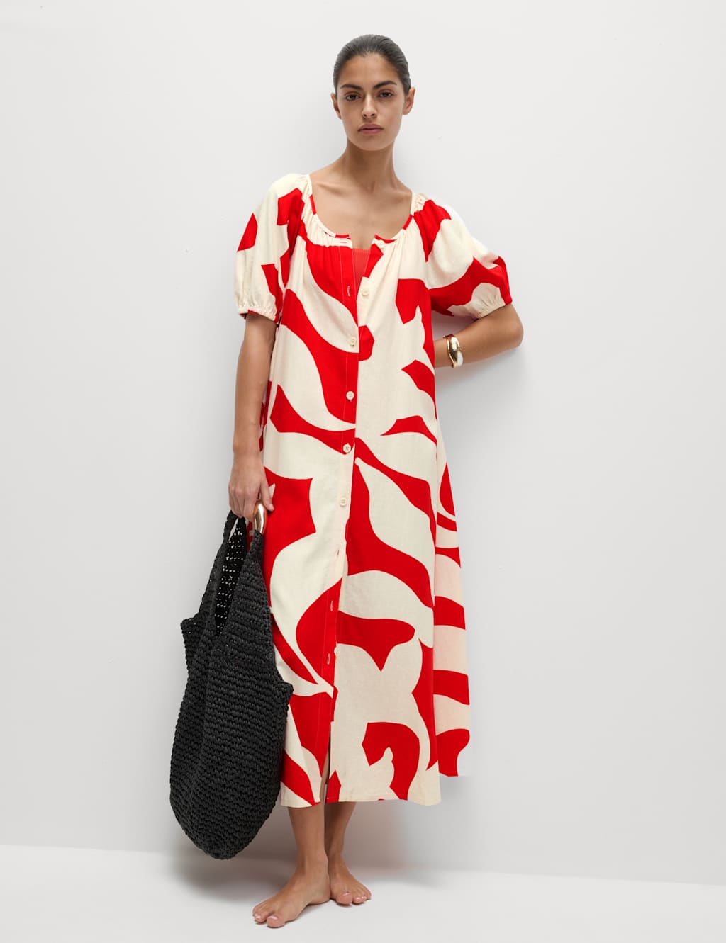 Linen Rich Printed Midi Swing Dress 4 of 6