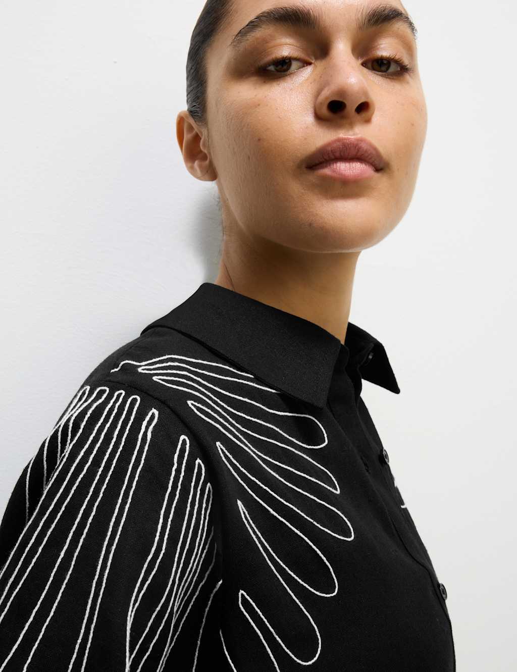 Linen Rich Embroidered Mini Shirt Dress 3 of 5
