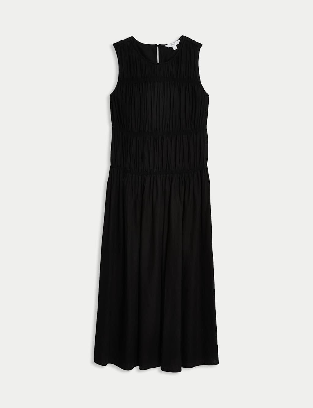 Linen Rich Ruched Midi Shift Dress 2 of 7