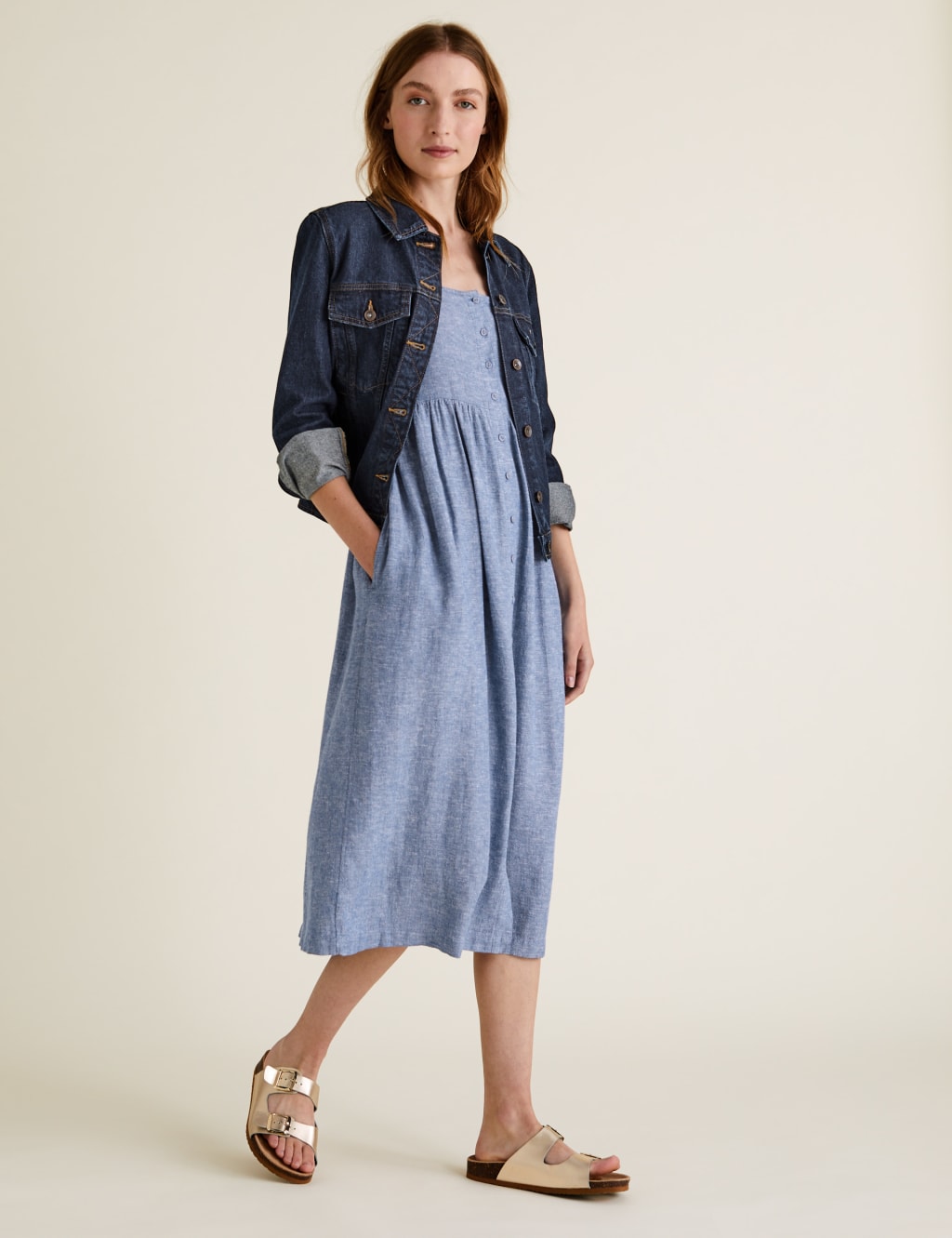 Linen Button Through Cami Midi Slip Dress 3 of 5