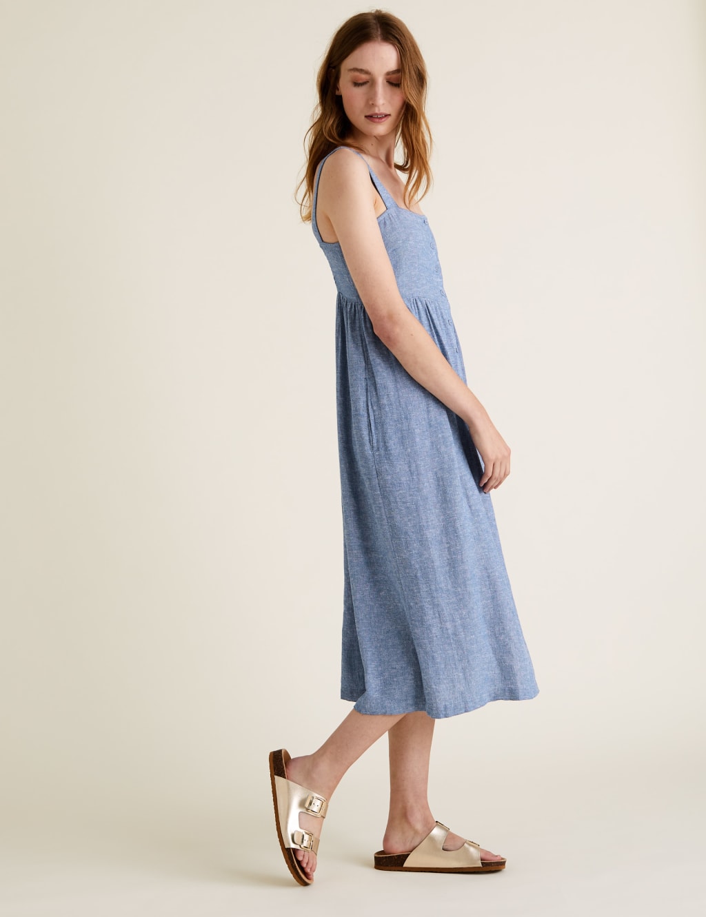 Linen Button Through Cami Midi Slip Dress 4 of 5