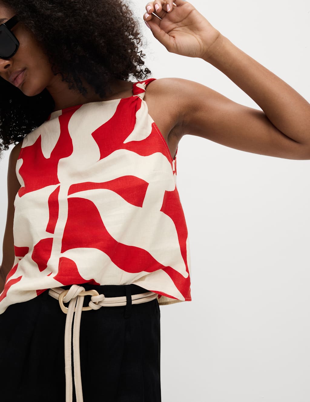 Linen Rich Printed Twist One Shoulder Top 5 of 5