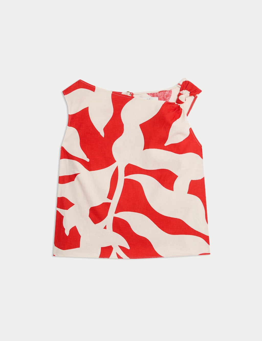 Linen Rich Printed Twist One Shoulder Top 2 of 5