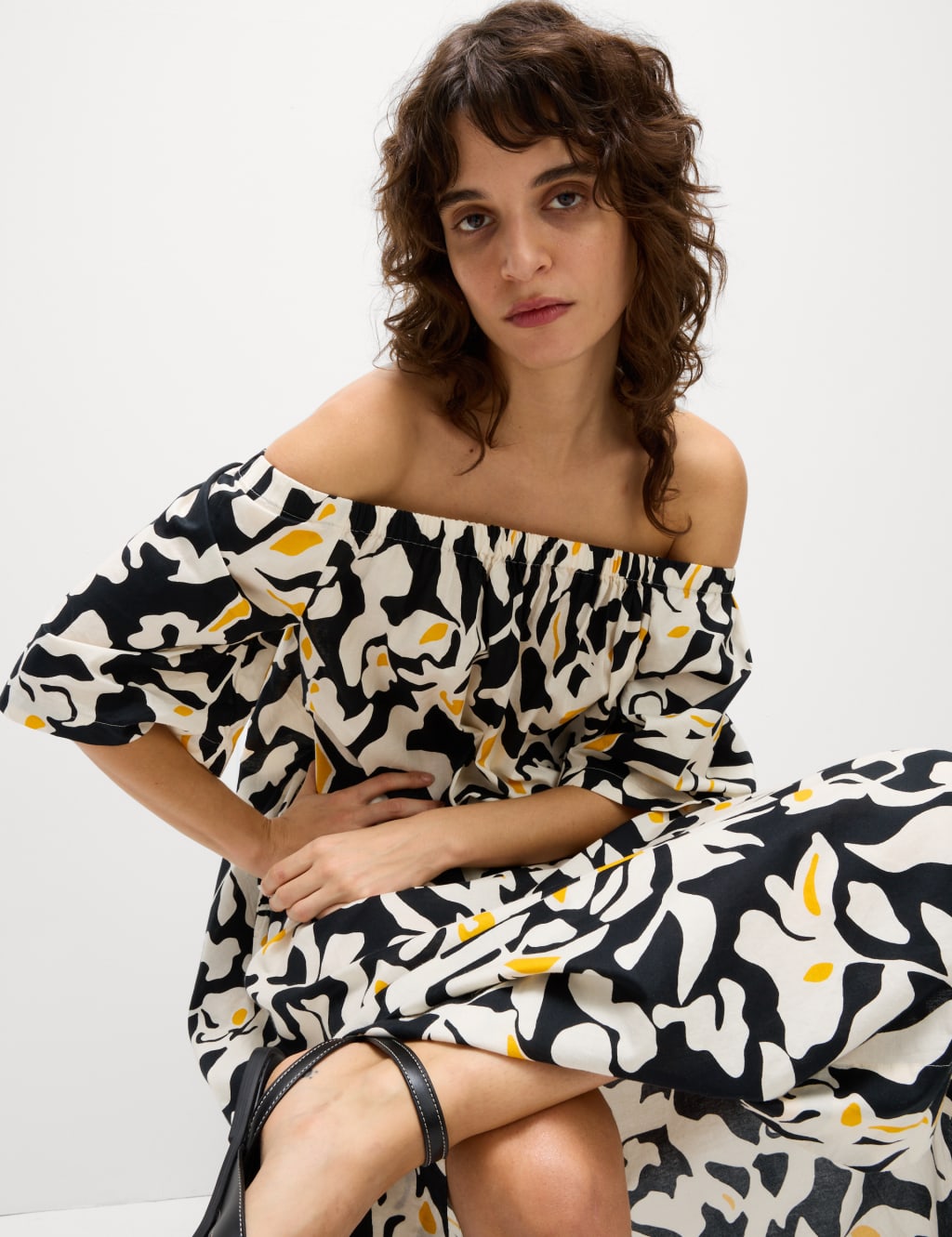 Pure Cotton Printed Bardot Midaxi Dress 4 of 4