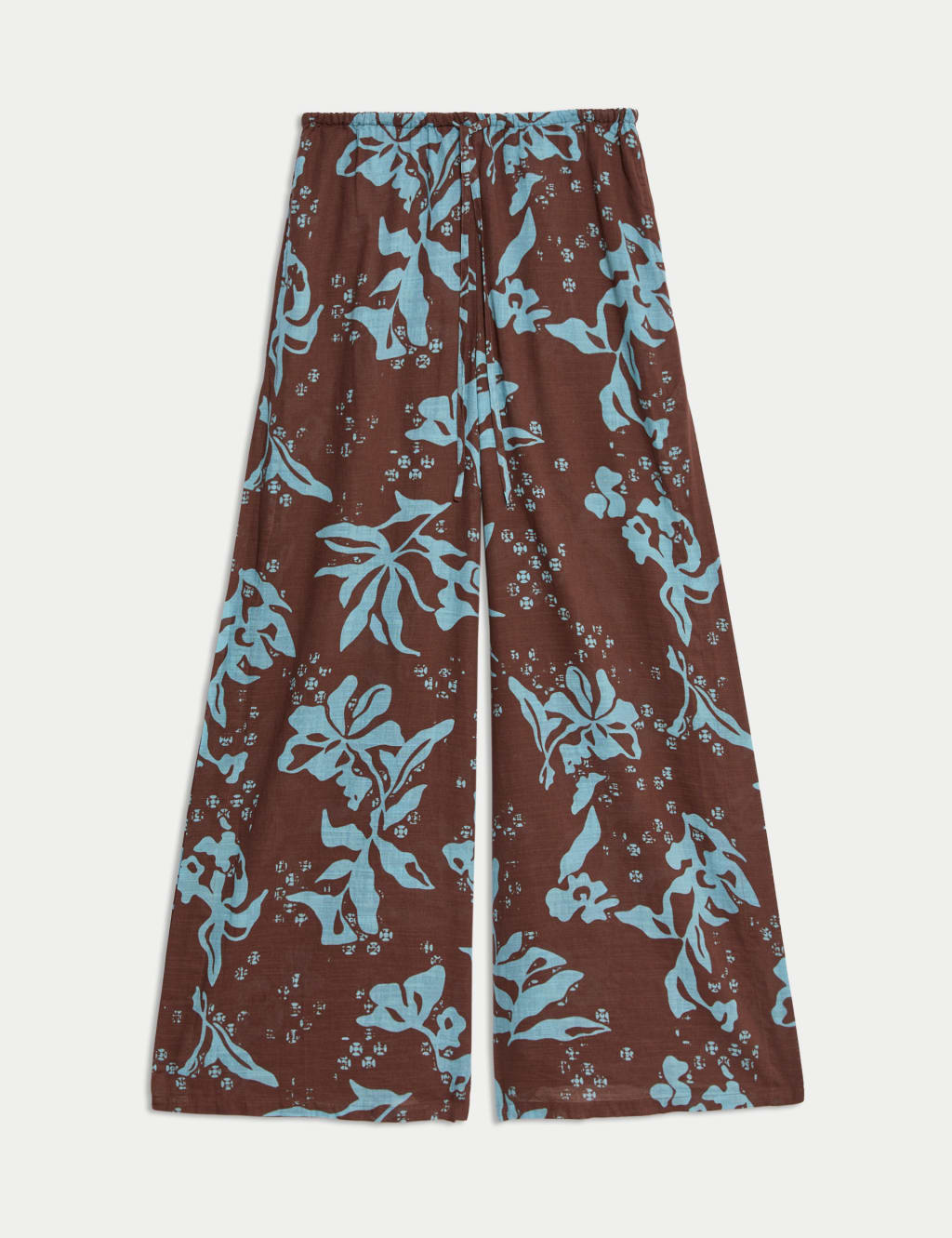 Pure Cotton Floral Elasticated Waist Wide Leg Trousers 2 of 5