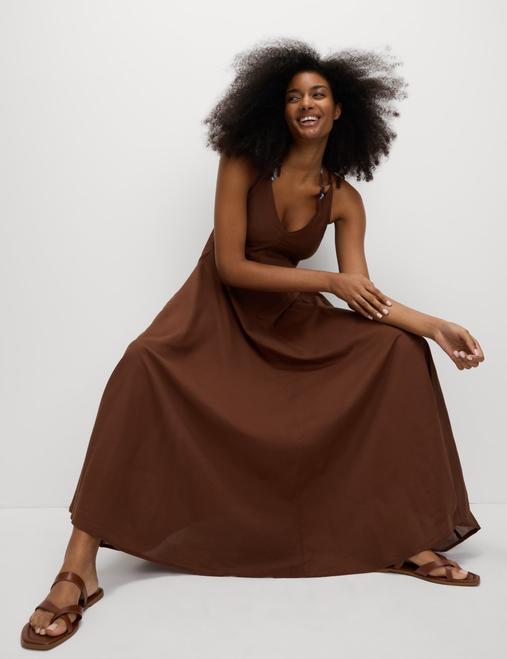 Pure Cotton Strappy V-Neck Midaxi Beach Dress 1 of 5