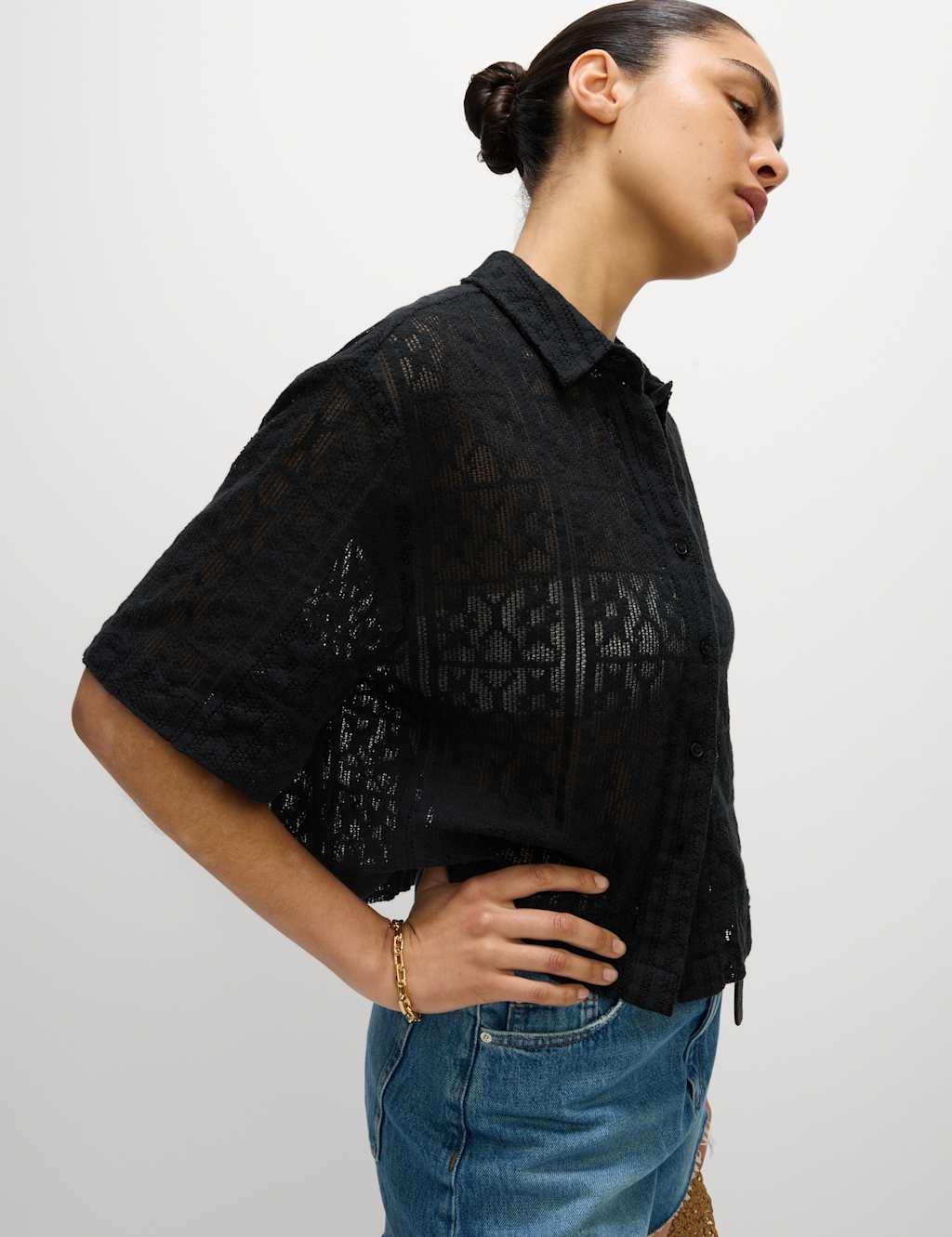 Pure Cotton Crochet Short Sleeve Beach Shirt 3 of 5