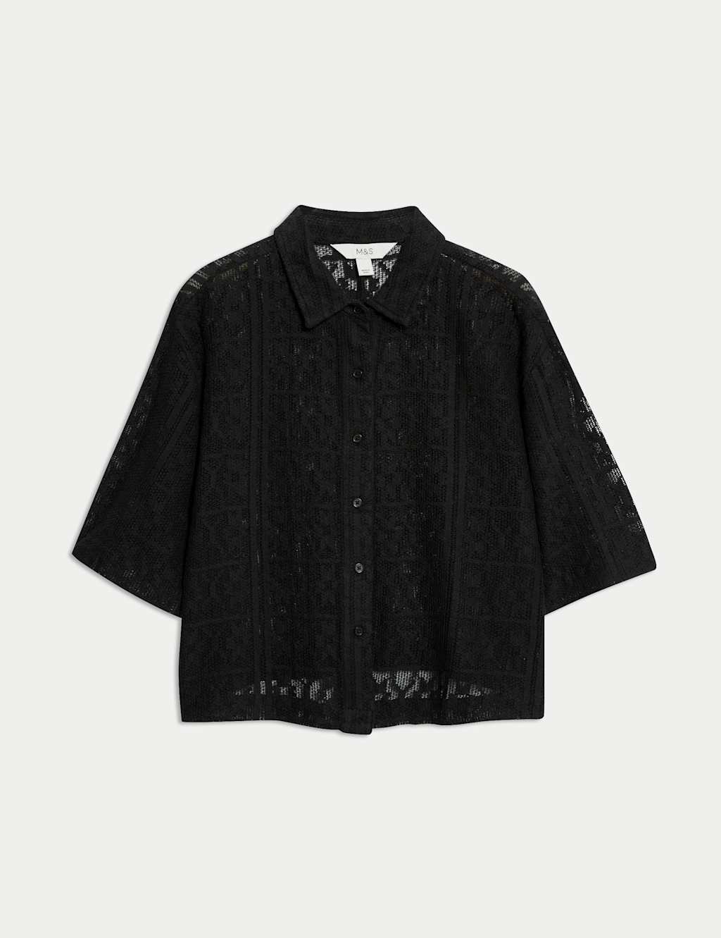 Pure Cotton Crochet Short Sleeve Beach Shirt 2 of 5