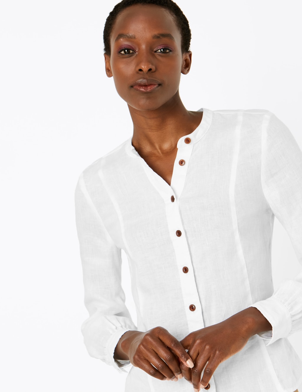 Pure Linen Collarless Fitted Shirt 1 of 4