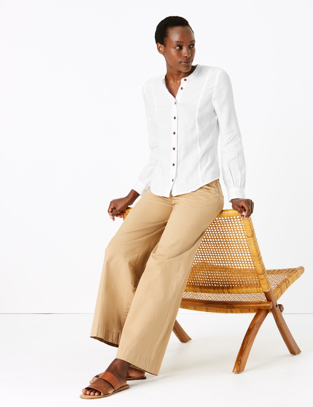 Pure Linen Collarless Fitted Shirt 3 of 4