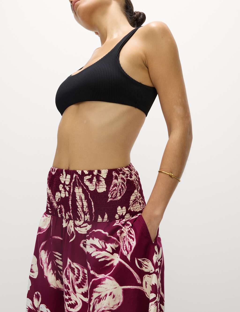 Pure Cotton Printed Shirred Midi Tiered Beach Skirt 4 of 6
