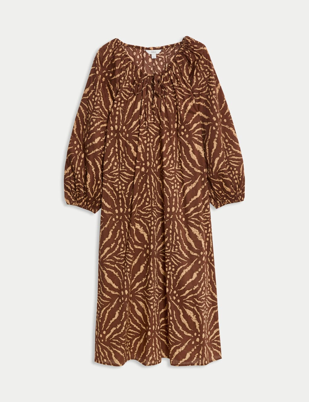 Pure Cotton Printed Tie Neck Puff Sleeve Midaxi Kaftan Dress 2 of 5