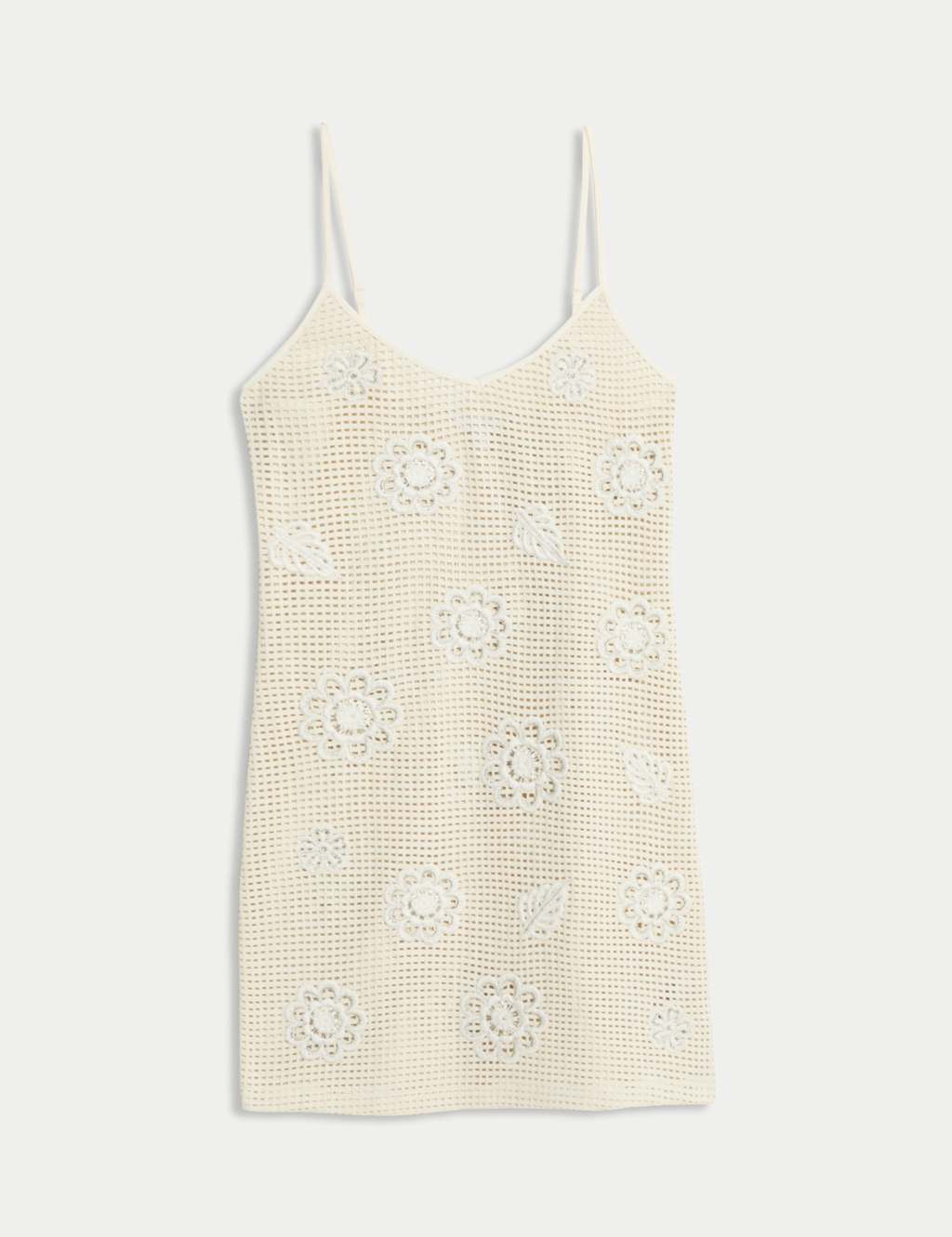 Pure Cotton Crochet Floral V-Neck Mini Beach Dress 2 of 6