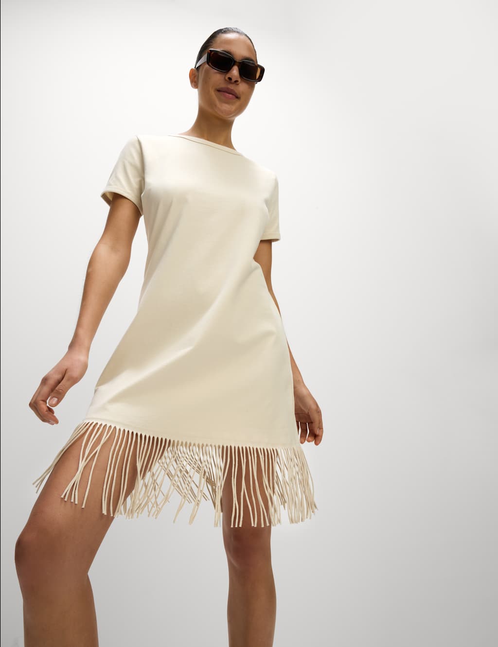 Jersey Fringed Knee Length T-Shirt Dress 3 of 5