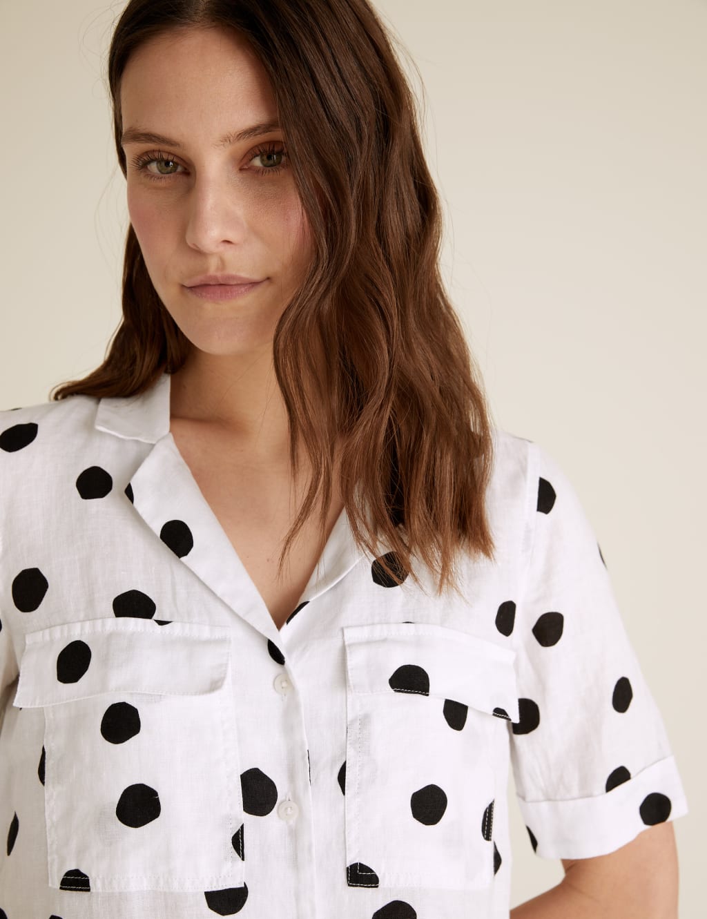 Pure Linen Polka Dot Short Sleeve Shirt 2 of 5