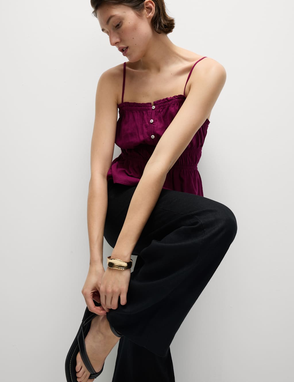Linen Rich Sweetheart Neck Cami Top 3 of 5