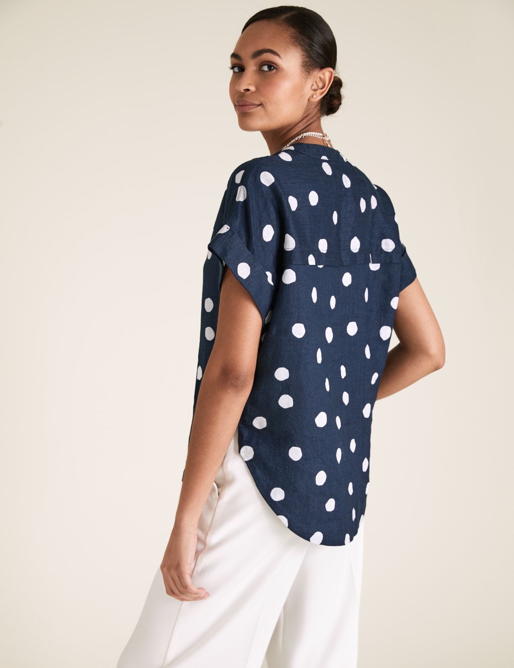 Pure Linen Polka Dot Short Sleeve Blouse 5 of 5