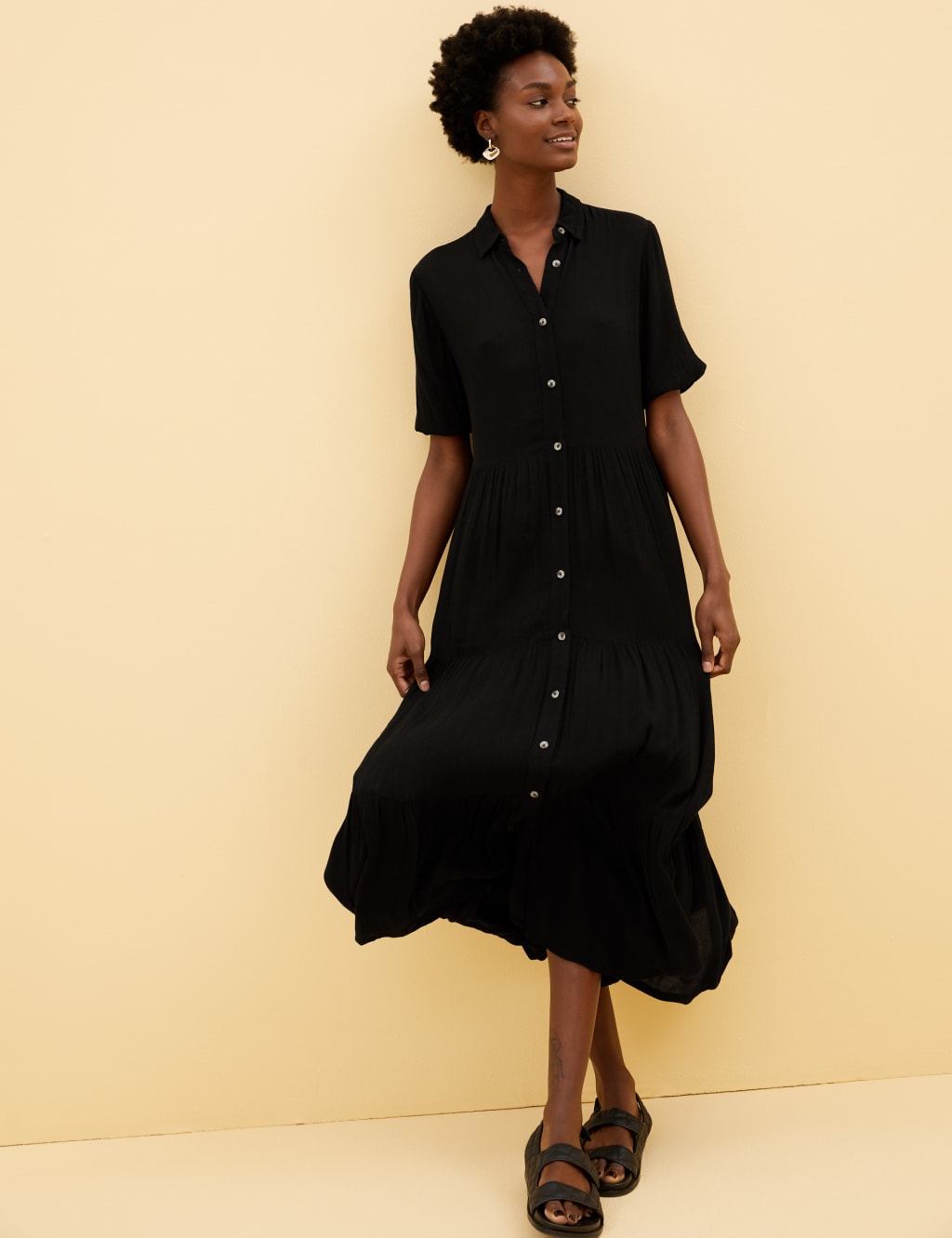 Button Through Maxi Tiered Dress M S Collection M S