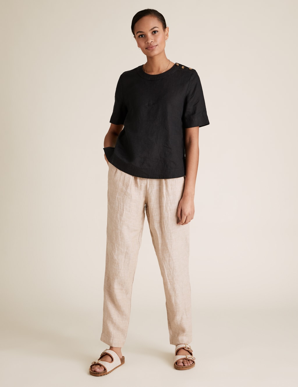 Pure Linen Button Detail Short Sleeve Top 1 of 4