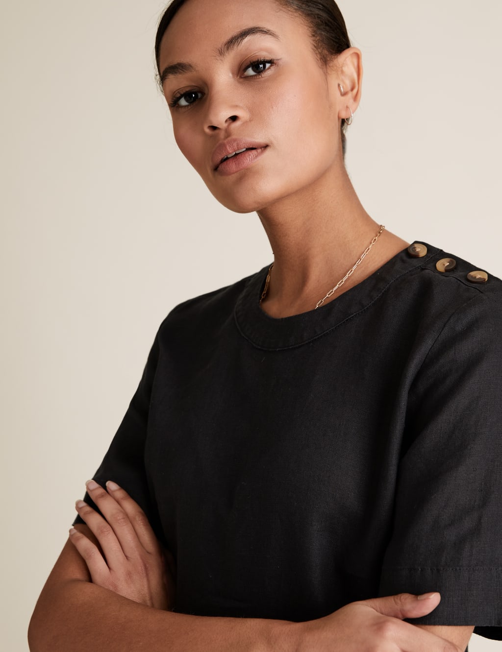 Pure Linen Button Detail Short Sleeve Top 3 of 4