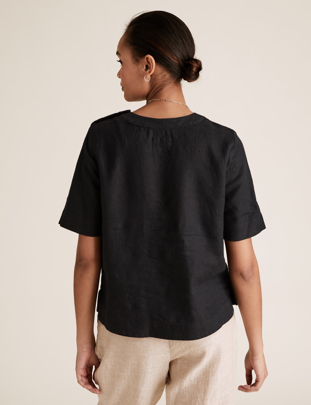 Pure Linen Button Detail Short Sleeve Top 4 of 4