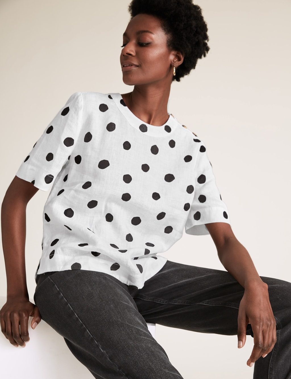 Polka dot linen top sale