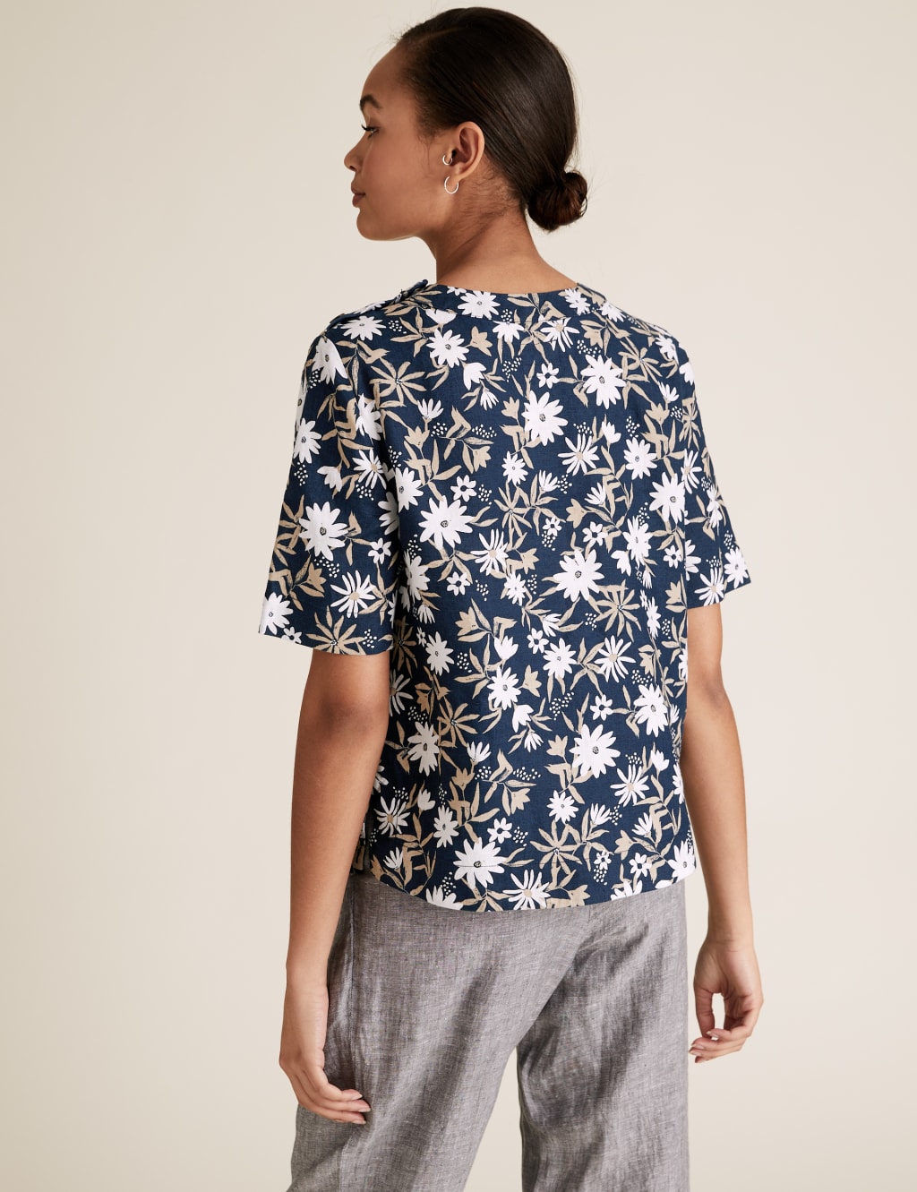 Pure Linen Floral Short Sleeve Top 4 of 5