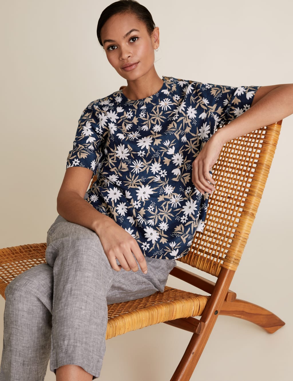 Pure Linen Floral Short Sleeve Top 5 of 5